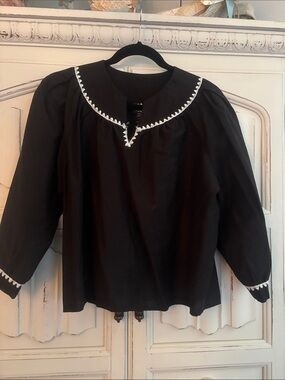 Olivers Black Blouse with White Embroidered Trim
